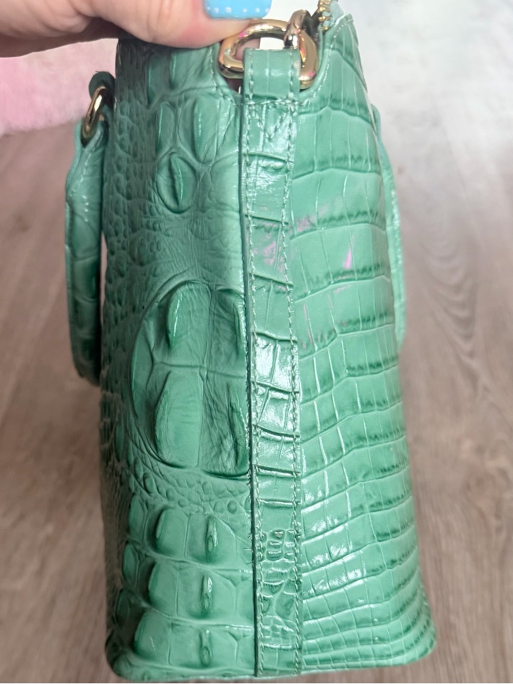 Brahmin Mint Green Croc-Embossed Leather Tote - Picture 6 of 8